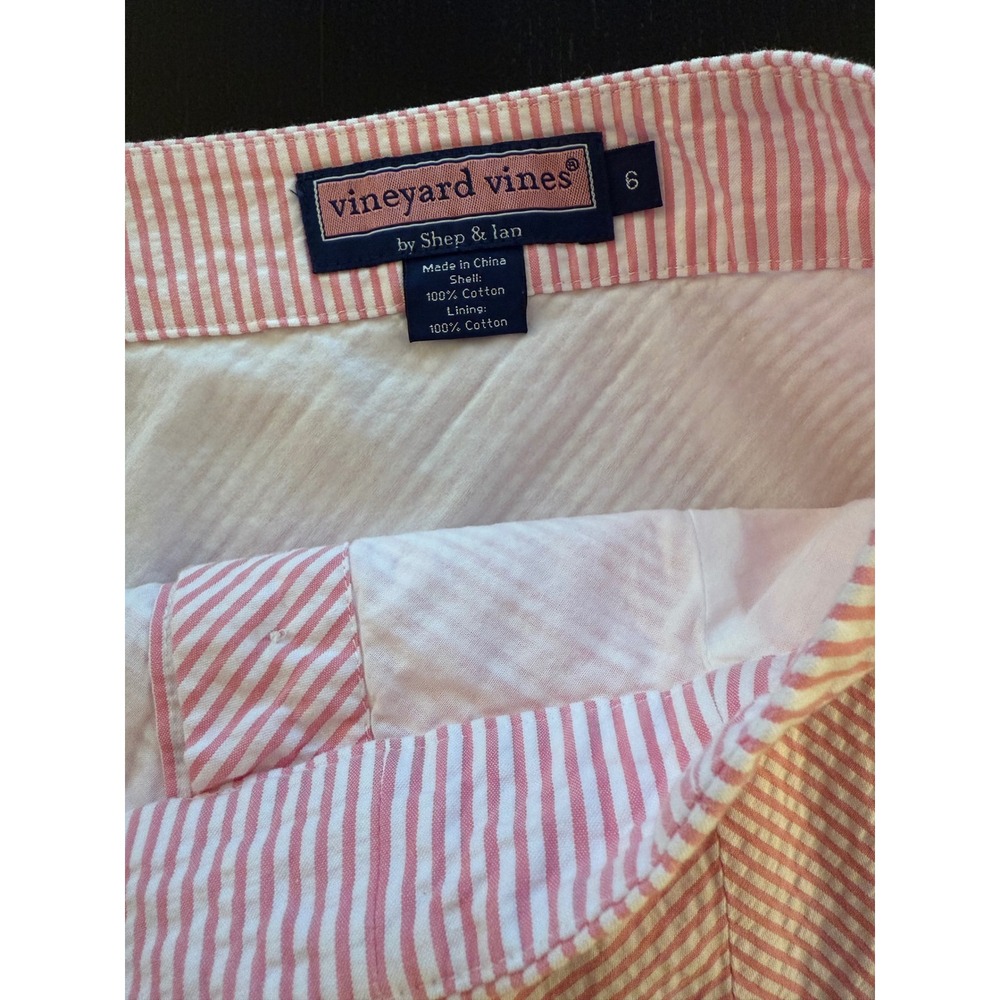 Vineyard Vines Seersucker Skirt Womens 6 Pink/ White Cotton Button-Up Mini - Picture 3 of 10